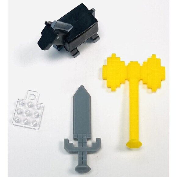 4pc Lot Miniature Mini MINECRAFT Toys Weapons Horse Figure Yellow Axe Gray Sword - Picture 1 of 2